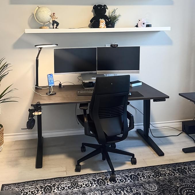 UPLIFTDESK V2 2-Leg Walnut Laminate Wood Standing Desk – Adjustable Height, Advanced 1-Touch Memory Keypad, Under Desk Cable Management, Wire Grommets & Rocker Board (Black C-Frame, 42 x 30 inch)