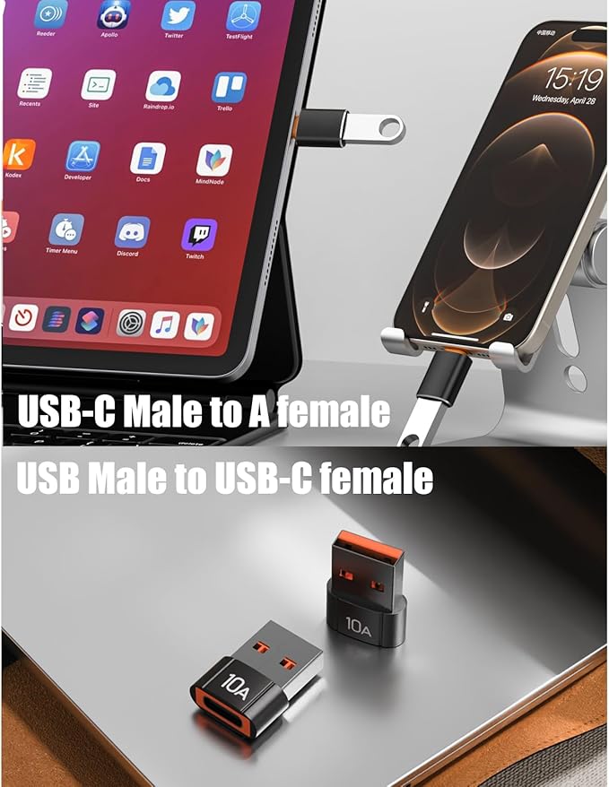 10 Pack 200W USB C to USB Adapter,C Male to USB3.1 Female Charger,Up to 10Gbps Data Transfer,for Apple Watch Ultra iWatch Series 8 7,iPhone 17 16 Plus Pro Max,Google Pixel