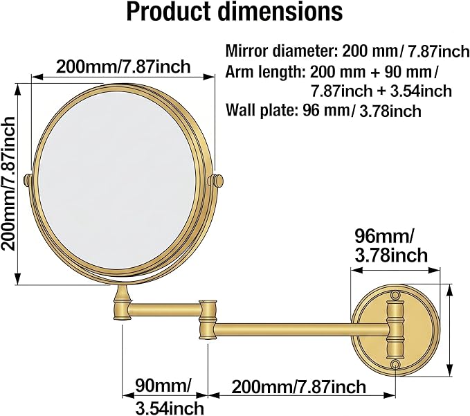 7Trees 8-Inch Retro Bathroom Folding Wall Mount Make-Up Mirror Flip Telescopic Beauty Mirror (Chrome)