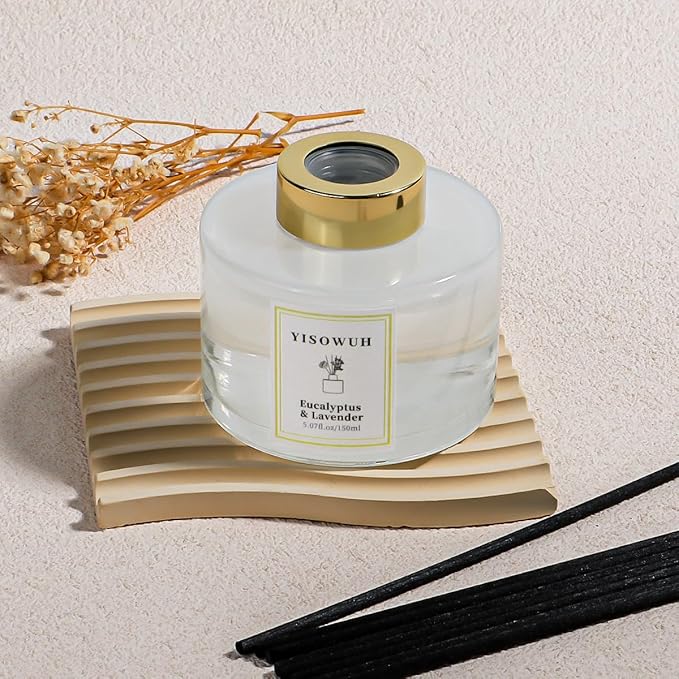 YISOWUH Reed Diffuser Set,5.07 fl oz (150 ml) - Eucalyptus & Lavender Oil Diffusers with 8 Reed Sticks,Home Fragrance Reed Diffuser for Bathroom Shelf Decor