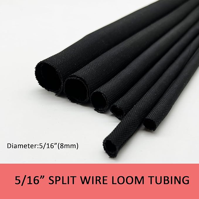 Braided Split Wire Loom Black Wire Cover Protective Harness Tubing Cable Management Self Wrap Cord Sleeve Mesh Woven 5/16"-24ft