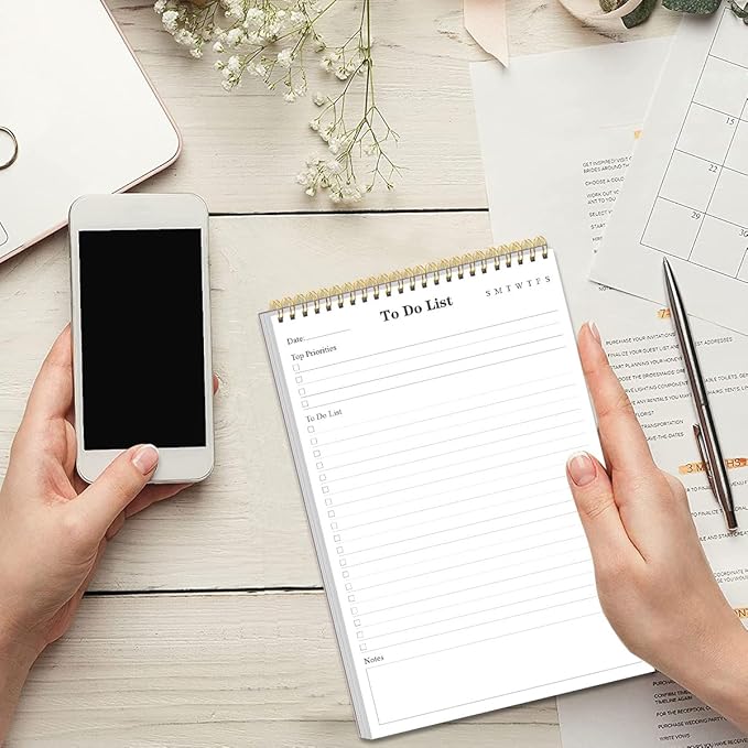 Yaridar (5-Pack) To Do List Notepad - A5 Undated Daily Planner, 250 Sheets/500 Pages To Do List Notebook for Work, Spiral Waterproof Notepad for Office Supplies, School Planner, 5.8" x 8.3"