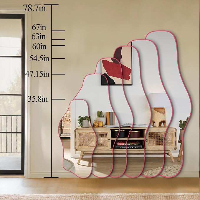 Irregular Wall Mirror, 35.8"x17.7" Asymmetrical Tempered Glass Mirror, Modern Frameless Organic Shaped Mirrors for Entryway Bedroom Living Room Bathroom, Horizontal or Vertical Hanging