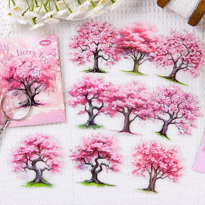 Dwpetzo PET Seasonal Tree Landscape Stickers for Journaling and Scrapbooking, 60 PCS Large Decorative Stickers for Junk Journal Supplies, DIY Crafts Arts, Collage, Albumn