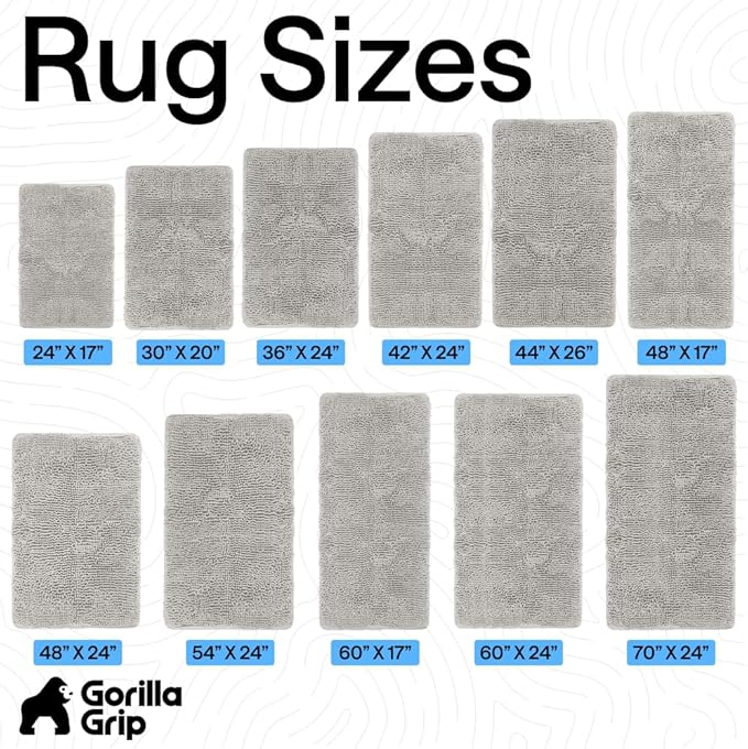 GORILLA GRIP Bath Rug Mat 44x26, Soft Absorbent Chenille, Quick Dry Microfiber Mats, Rubber Backing Washable Shower Floor Rugs, Bathmat Runner, US Designed Bathroom Home Decor Accessories Light Gray