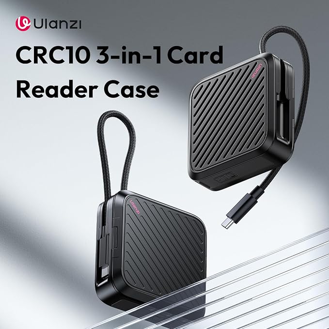 ULANZI CRC10 3-in-1 SD Card Reader Case & Holder, 13-Slot Storage for CFA/SD/TF Cards, USB 3.2 Gen2 10Gbps High-Speed Transfer, Aluminum Alloy Body, Type-C Compatible with Windows/Mac/iOS/Android