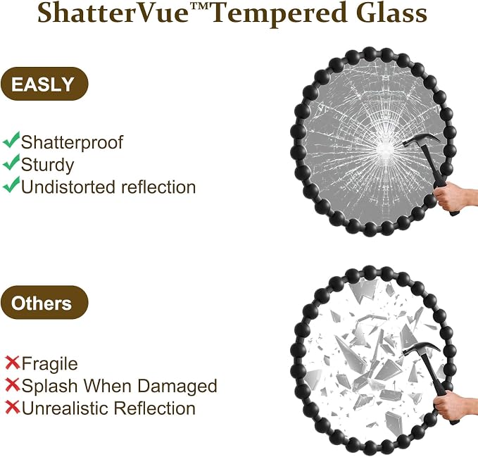 Easly Round Mirror for Wall, 36 Inch Black Beaded Frame Decorative Vanity Mirror, Circle Bathroom Mirror with High-Definition Lense, Modern Wall Decor for Bathroom, Living Room, Bedroom, Entryway