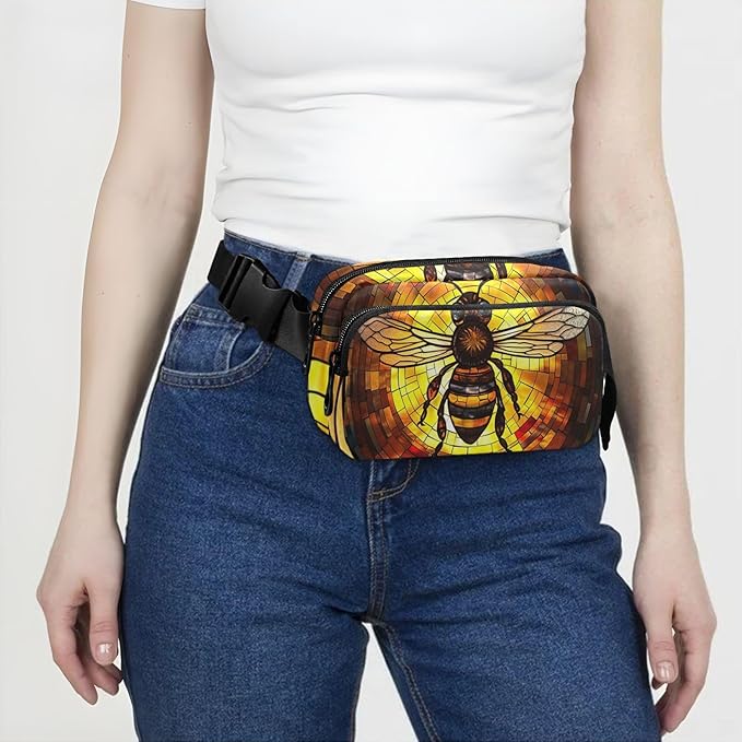 Stained Glass Printed Bee Fanny Pack for Women Men Water Resistant Fashion Waist Packs with Adjustable Strap Belt Bag for Travel Workout Jogging Hiking 21219664
