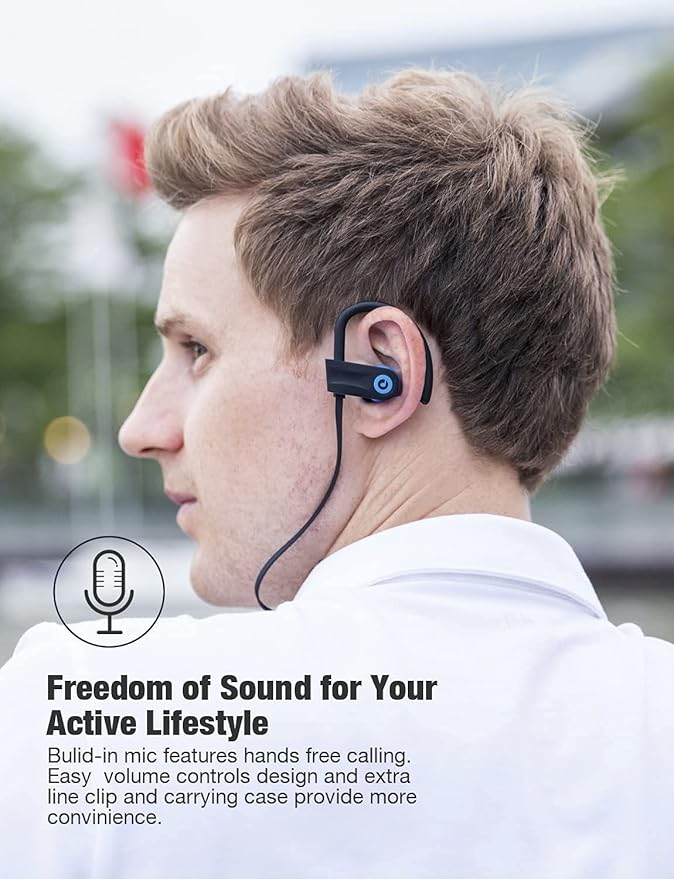 Bluetooth Headphones, Otium Wireless Sports Earbuds, Waterproof IPX7 w/Mic, HD Stereo in-Ear Earphones, Case, Fast Pairing, Gym Running Workout, 10 Hrs Battery Noise Cancelling Headsets
