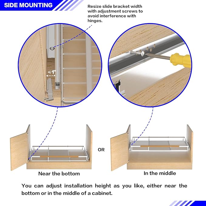 KIKIBRO Pull Out Drawer Cabinet Organizer, Expandable Slide Out Storage Shelves - Heavy Duty, Durable and Smooth Slide-Out, 23" x 40" Wide x 22.5" Deep, 2 Pack
