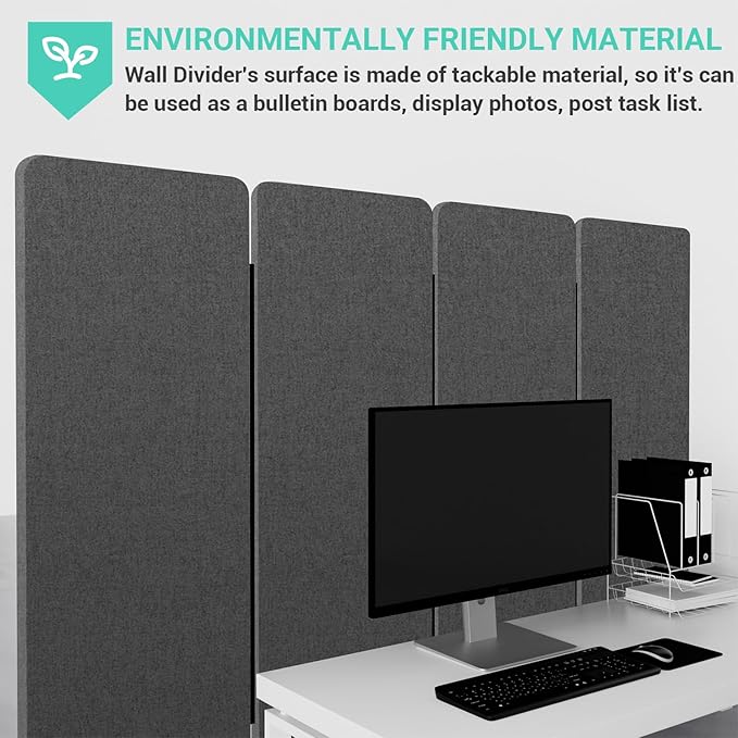 Soundproof Room Divider W/Wheels, 66in Office Dividers for Sound Proofing & Reducing, Sound Proof Dividers for Office Partitions Portable Acoustic Wall Divider (Dark Grey, 4 Panel-95''Wide)