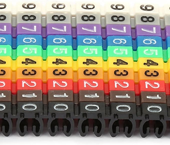 Clip-on String Wire Marking Boxed Plastic Digital Number Wire Label Tube Set Colorful Cable Marker (100PCS -2.5MM)