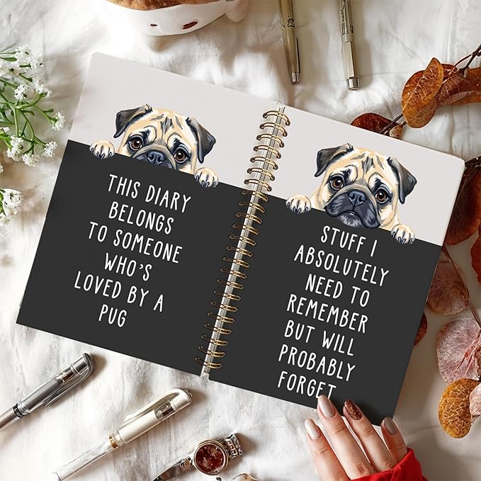 LIANGW Funny Pug Notebook Journal Gifts for Women & Men, Gifts for Pug Lovers Notebooks for Women, Funny Human Resources Gifts Journal for Coworkers, Hardcover Spiral Notebook 5.5x8.3 Inch