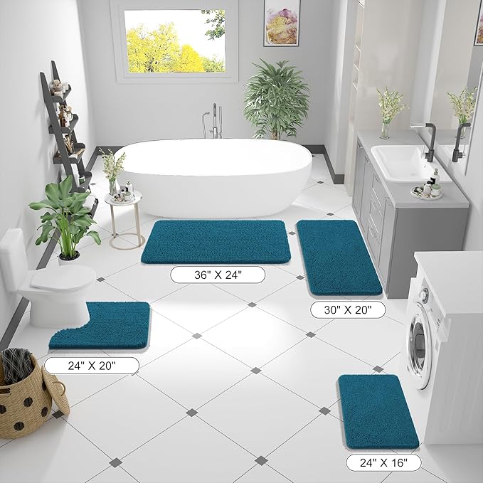 OLANLY Toilet Rugs U-Shaped 24x20, Extra Soft Absorbent Chenille Contour Bathroom Rugs for Toilet, Dry Quickly, Machine Washable, Non-Slip Bath Mat, Peacock Blue