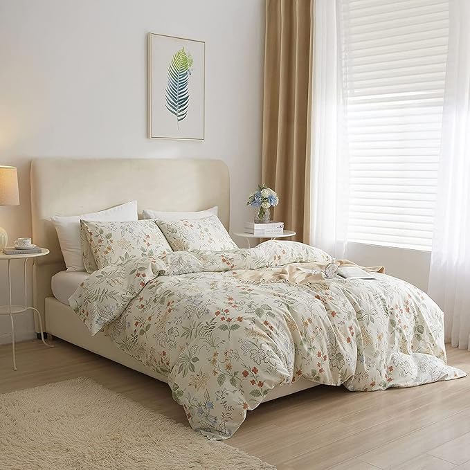 HighBuy Botanical Floral Comforter Full Size Boho Lightweight Bedding Comforters with Green Floral Comfy Bedding Sets Aesthetic Bed Set Include 1 Comforter and 2 Pillowcase,All Season