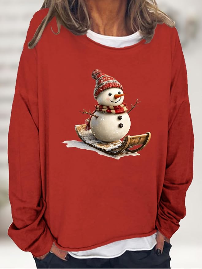 LOAIHA Christmas Shirts for Women Crewneck Snowman Snowflake Santa Graphic Shirts Christmas Tree Long Sleeve Xmas Hoodie