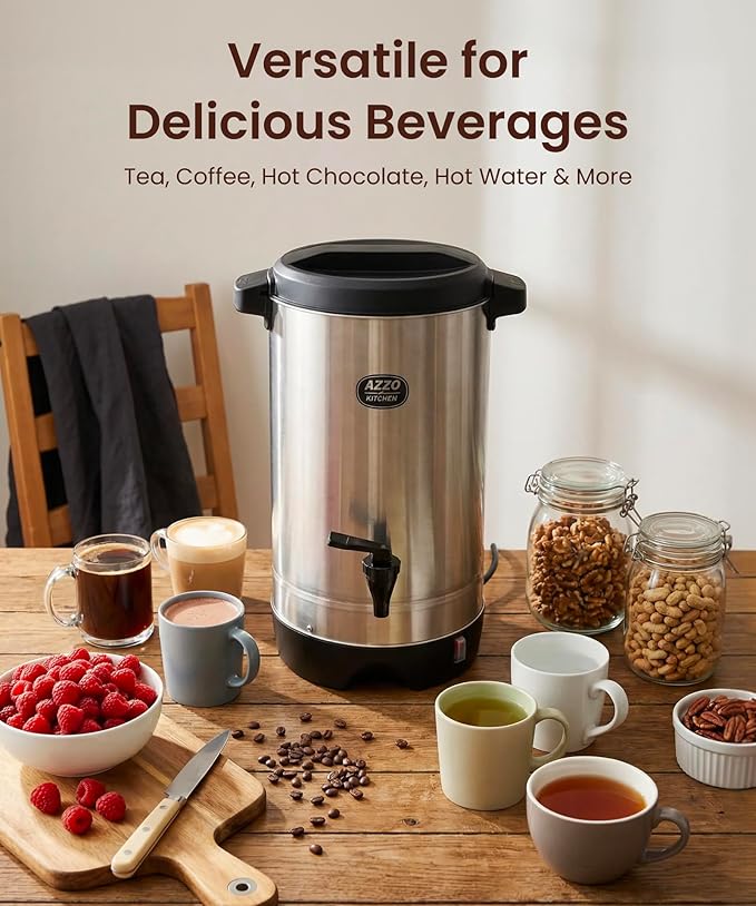 Commercial Coffee Maker 45-Cup Large Coffee Urn with Percolator Coffee Pot Electric 6.9L Stainless Steel Fast Brew Hot Water Dispenser for Tea Catering Events Home Office Easy Cleaning
