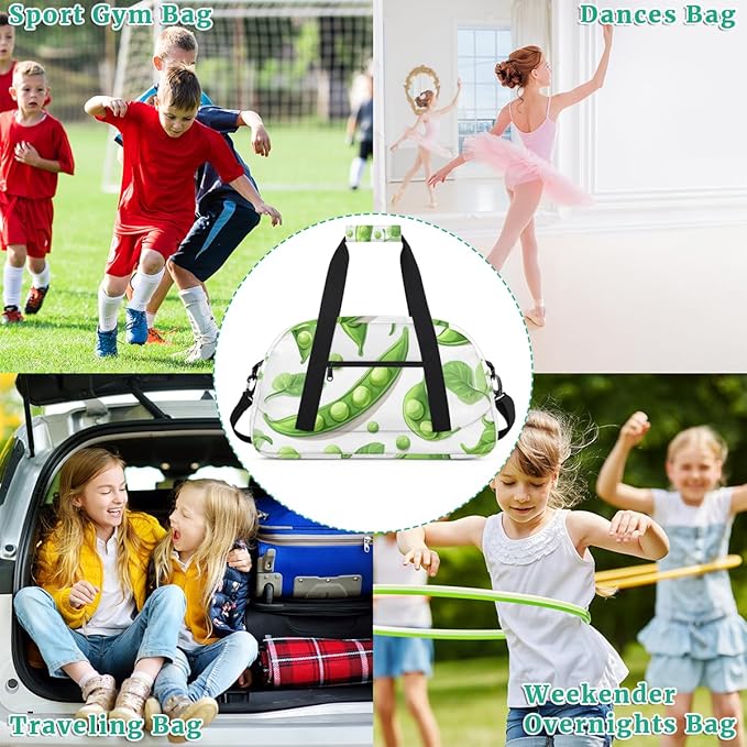 Green Leafy Green Beans Kids-Duffel-Bags Gymnastics Dance Bag Carry-On Overnight Travel Gym Lightweight Dance Sports Bags For Girls Boys Kids,