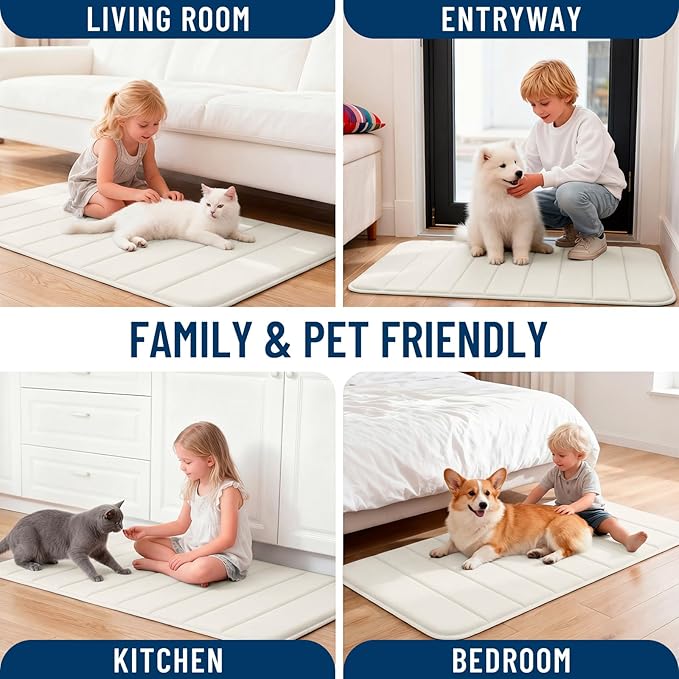 OLANLY Memory Foam Bath Mat 44x32, Super Soft Absorbent Bathroom Rugs, Quick Dry, Machine Washable Shower Floor Rugs, Bathmat Carpet, Bathroom Home Decor Accessories, Ivory