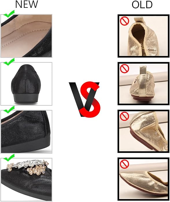 KUNWFNIX Women Ballet Flats Rhinestone Wedding Ballerina Shoes Foldable Sparkly Comfort Slip on Flat Shoes