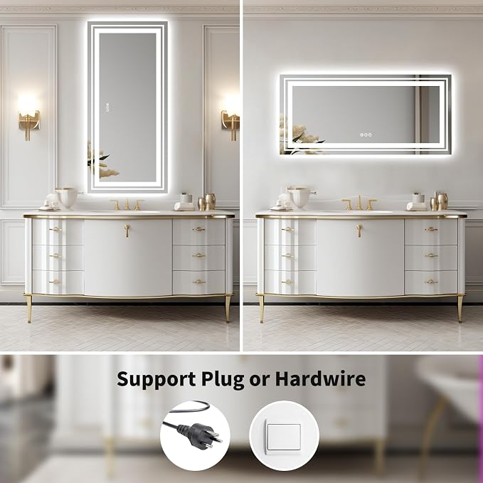 WTTY LED Bathroom Mirror 84''x40'' with Front and Backlight, Large Dimmable LED Vanity Wall Mirrors, Double LED Mirror for Bathroom with Anti-Fog, 3 Colors, Memory Function, Shatter-Proof, ETL Listed