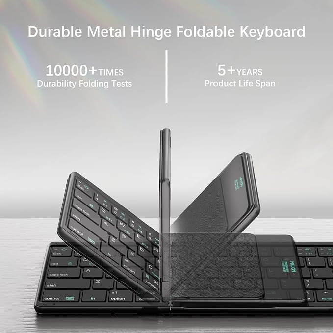 Nillkin Upgraded Foldable Bluetooth Keyboard with Touchpad & Number Pad, Portable Wireless Keyboard for Travel, Pocket-Sized, Full Size Keys, Support 3 Devices for iPad Laptop Tablets Phone, Black