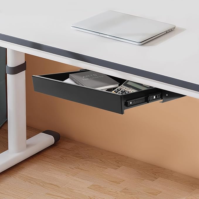 Under Desk Drawer Slide Out For Office Desk, Storage Organizer For Sit Stand Workstation, 22” x 14” x 3”, Black