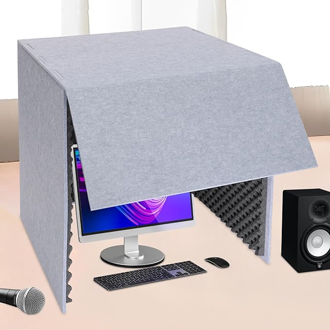 Desktop Soundproof Cover, Isolation Booth, Vocal Sound Absorbing Shield, Portable Vocal Recording Booth, Sound Proof Foam Room, Microphone Isolation Booth Cube, for Office, Home Studio (Black)