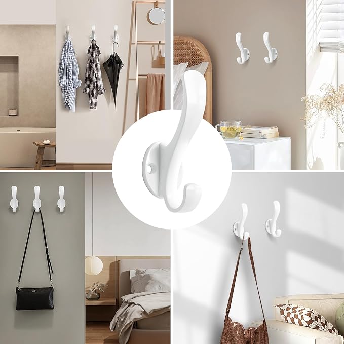 Coat Hooks Heavy Duty - Easy to Install Metal Towel Hooks Screw-in Wall Hooks for Hanging Hat, Towel, Key, Robe, Scarf, Bag, Cap (4 PCS White)
