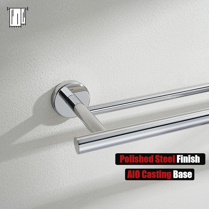 JQK Double Towel Bar Chrome, 15 Inch 304 Stainless Steel Thicken 0.8mm Towel Rack Holder for Bathroom Washcloths and Hand Towels, Polished Steel Wall Mount, Useable Length 12 Inch, TB100L12-CH