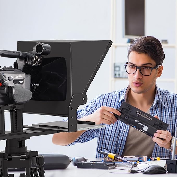 13-inch high-Definition Wide-Angle teleprompter|High-Definition Beam Splitter Design|Manual Height Adjustment, Compatible with a Wide Range of Devices|with Remote Control and teleprompter apps