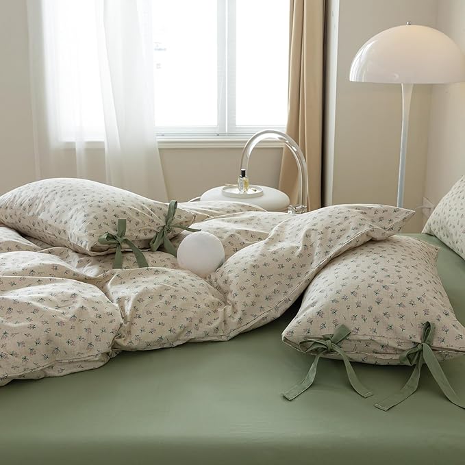 EAVD Girl Floral Duvet Cover Twin Soft 100% Cotton Chic Shabby Small Cute Floral Bedding Set with 2 Pillowcases Reversible Vintage Style Botanical Comforter Cover with Zipper Closure