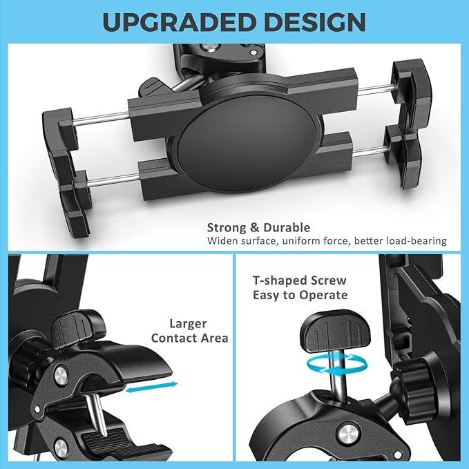 KDD Spin Bike Tablet Holder Mount, Phone iPad Holder Stand Exercise Bike Handlebar Mount for Stationary Bicycle, Treadmill, Microphone Stand, Fit for iPad Pro 12.9, Galaxy Tabs, iPhone(4.7-13”)