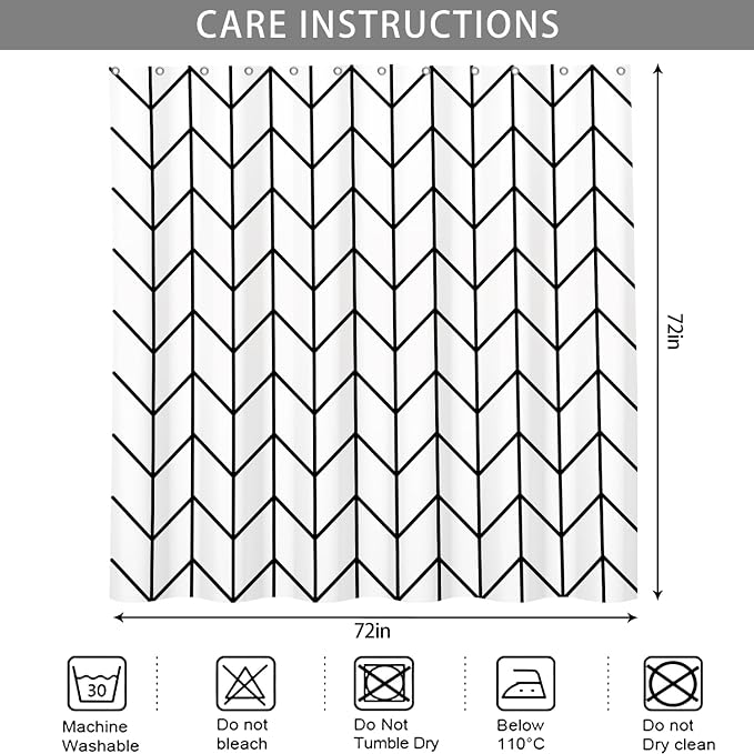 Boho Herringbone Shower Curtains Black White Zig Zag Geometric Bathroom Curtain Minimalist Abstract Polyester Shower Curtain Sets for Bathroom Extra Long 72x108 in with 12 Hooks