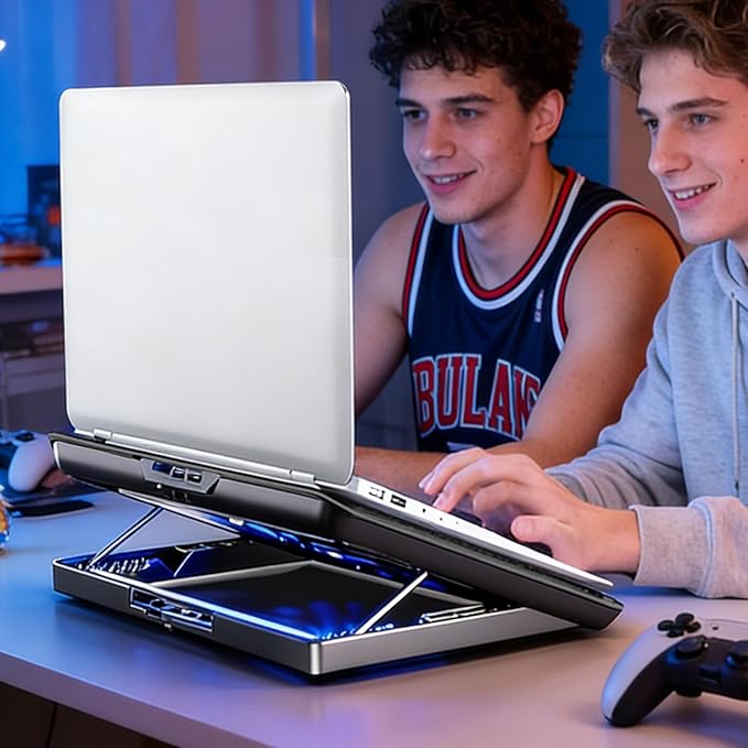 Adjustable Laptop Fan Stand, 35x26x2.3cm Aluminum Alloy Quiet Cooler Riser, Computer, Laptop, Keyboard, Phone, Tablet, Book, Desk, Home, Dorm, Office