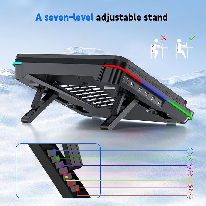 IETS GT600 RGB Laptop Cooling Pad Equipped with Gigantic Turbo-Fan(5.5inch Diameter),Sealed Foam for Rapid Cooling Gaming Laptop,14.1-19.3 inch Laptop Cooler with 3-Port USB Hub,Dust Filter