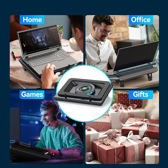 llano Gaming Laptop Cooler, Laptop Cooling Pad Stand with 5.5inch Fan, Fast Cooling Computer Laptop 15.6-21in, Adjustable Speed, Touch Control, 3-Port USB A, A Mouse Pad Included