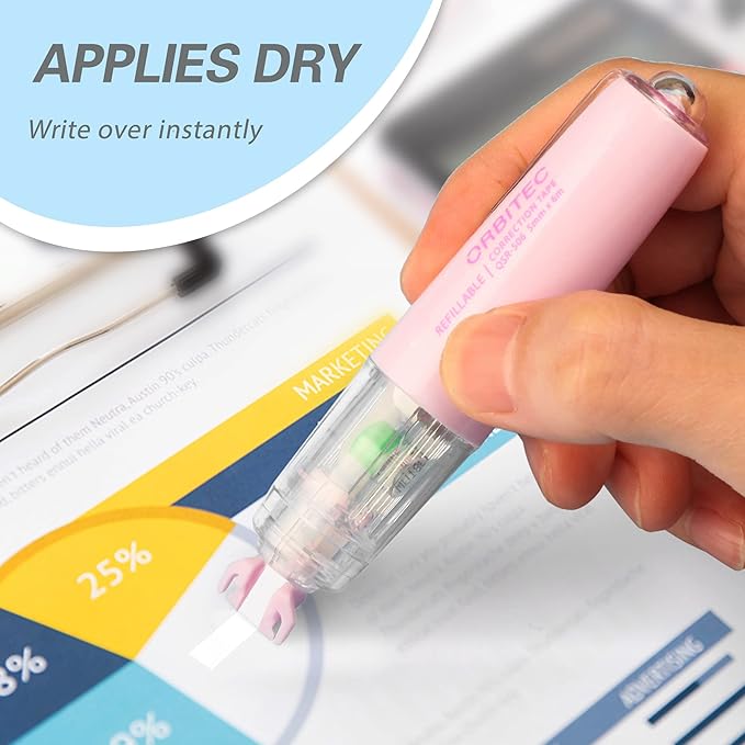 BITOSEE Refillable Retractable Quick Dry Correction Tape,Mini Small Japan Aesthetic Cute Correction Tape, with Easy to Use Kawaii Pen Shaped Applicator,for School Office Supplies
