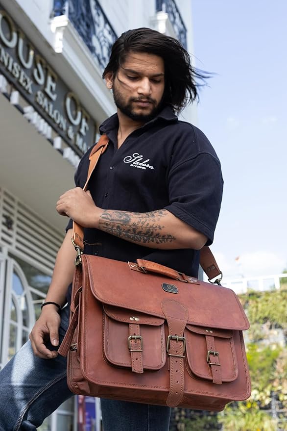 cuero DHK 14 Inch Vintage Handmade Leather Messenger Bag for Laptop Briefcase Best Computer Satchel Distressed Bag