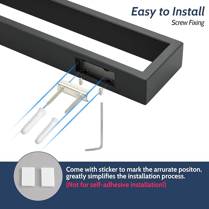 Sayayo Matte Black Towel Bar for Bathroom, 16 Inch Hand Towel Holder Wall Mount Square Towel Ring SUS304 Stainless Steel Towel Rack