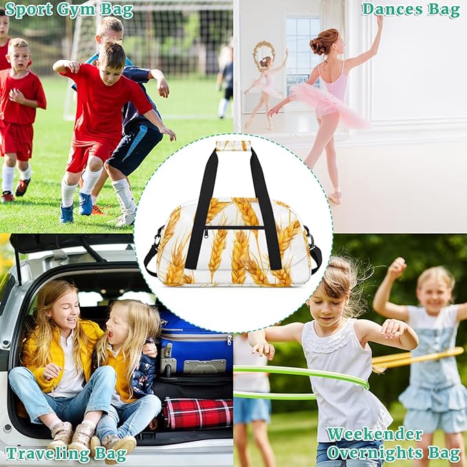 Wheat Ears Print Kids-Duffel-Bags Gymnastics Dance Bag Carry-On Overnight Travel Gym Lightweight Dance Sports Bags For Girls Boys Kids,