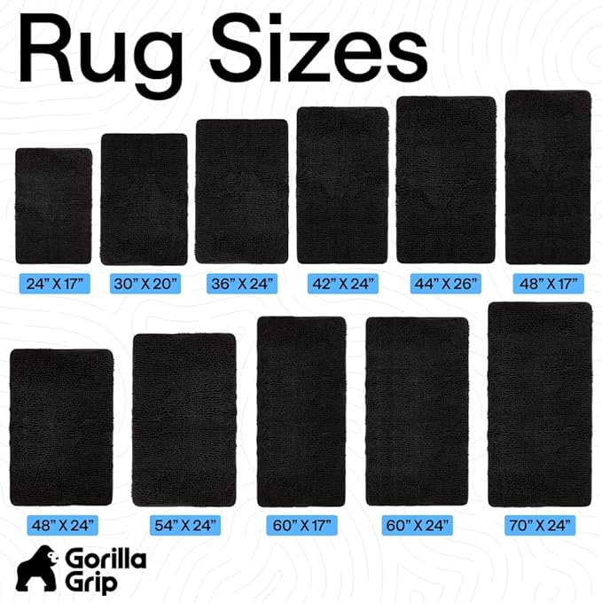 GORILLA GRIP Bath Rug Mat 60x17, Thick Soft Absorbent Chenille, Quick Dry Microfiber Mats, Rubber Backing Washable Shower Floor Rugs, Bathmat Runner, US Designed Bathroom Home Decor Accessories Black