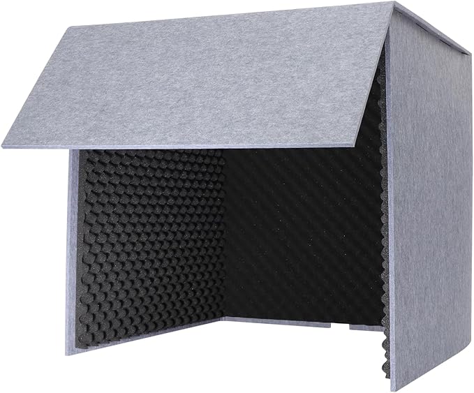 Desktop Soundproof Cover 31" H X 31" W X 31" L Recording Booth Portable Vocal Recording Booth with Double Sound Insulation Vocal Sound Absorbing Shield for Recording Studios, Offices(Black+Gray)