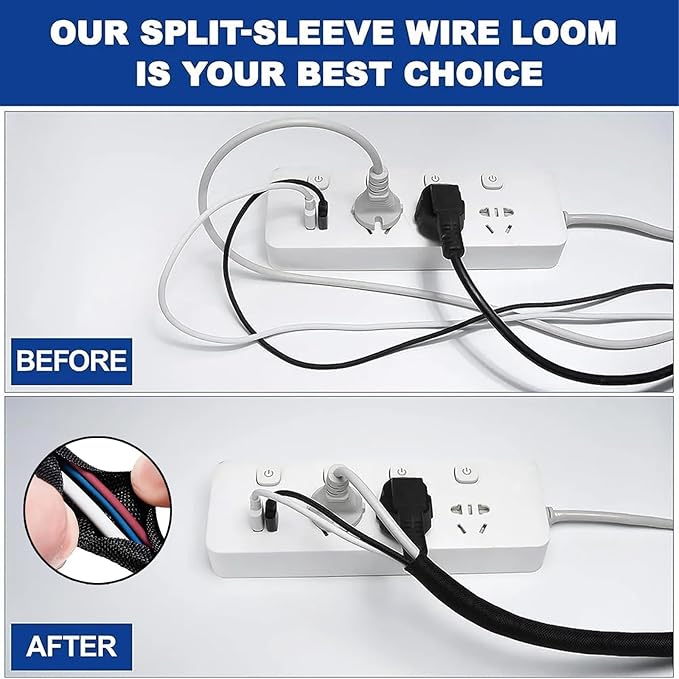 GBSCLOVER Wire Cord Protector Wire Loom Tubing, 25ft - 1 inch Cable Sleeve Split Sleeving for USB Cable,Computer Electrical Wire Power Cord Audio Video Cable Black