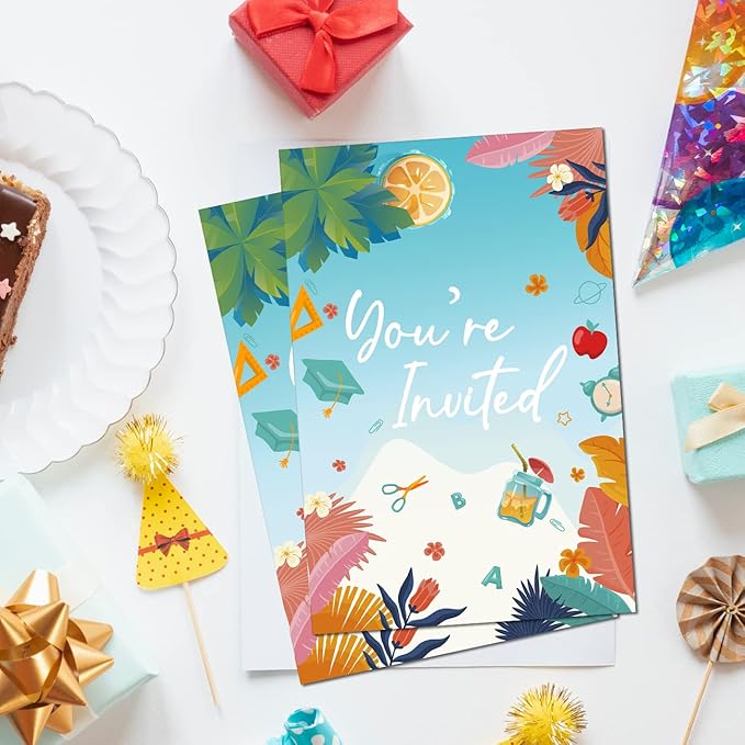 Soiceu Goodbye School Hello Pool End of School Party Invitations with Envelopes Set of 20 Kids End of Backyard Summer Party Invites Fill in Blank