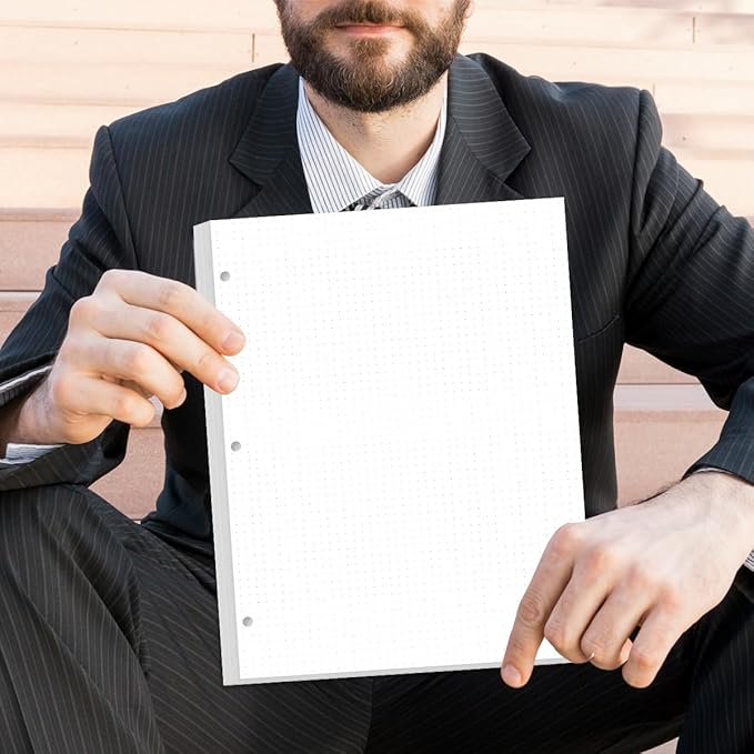 3-Hole Dotted Paper Refills, Letter Size 100Sheets / 200Pages Loose-Leaf Paper, 100gsm, White, 8.5'' x 11''