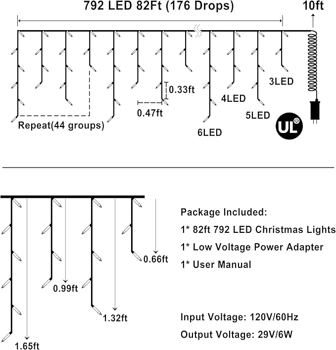 792 LED Christmas Outdoor Lights with 176 Drops, 82ft Hanging Curtain Lights 8 Modes, Christmas Fairy Lighs with Timer & Memory for House Roof Holiday Wedding Holiday Decor (Cool White)