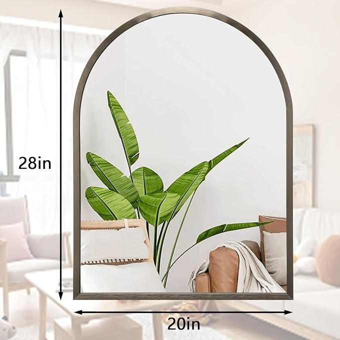 Large Arch Metal Framed Bathroom Mirror for Wall, Aluminum Alloy Frame Brushed Wall Mounted Mirror for Livingroom Bedroom Entryway, 28"x20"