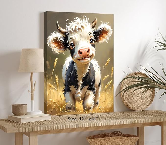 ZOIYINO Cow Pictures Wall Decor Farmhouse Cow Canvas Wall Art,Rustic Animal Wall Art Funny Framed Poster Artwork Prints Pictures for Home Farmhouse Bathroom Bedroom Living Room 12"X16"