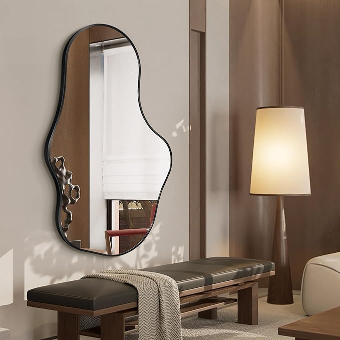 Dorlicecass Mirror Full Length - Wall Mirrors Decorative 26"x 43" Asymmetrical Abstract Aviation Aluminum Alloy Frame Unique for Bathroom, Bedroom, Living Room, Cloakroom, Entryway Black